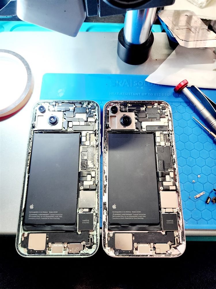 Close-up of an iPhone logic board repair